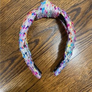 Lele Sadoughi Silver Knotted Headband with Multicolor Fringe